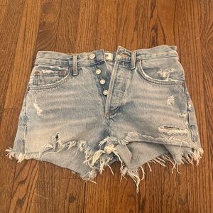 AGOLDE Light Wash Distressed Denim Cutoff Shorts
